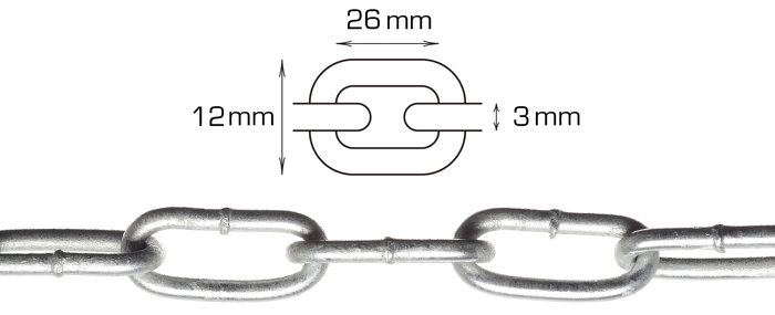 Svejst langleddet kæde 3 mm x 2 meter